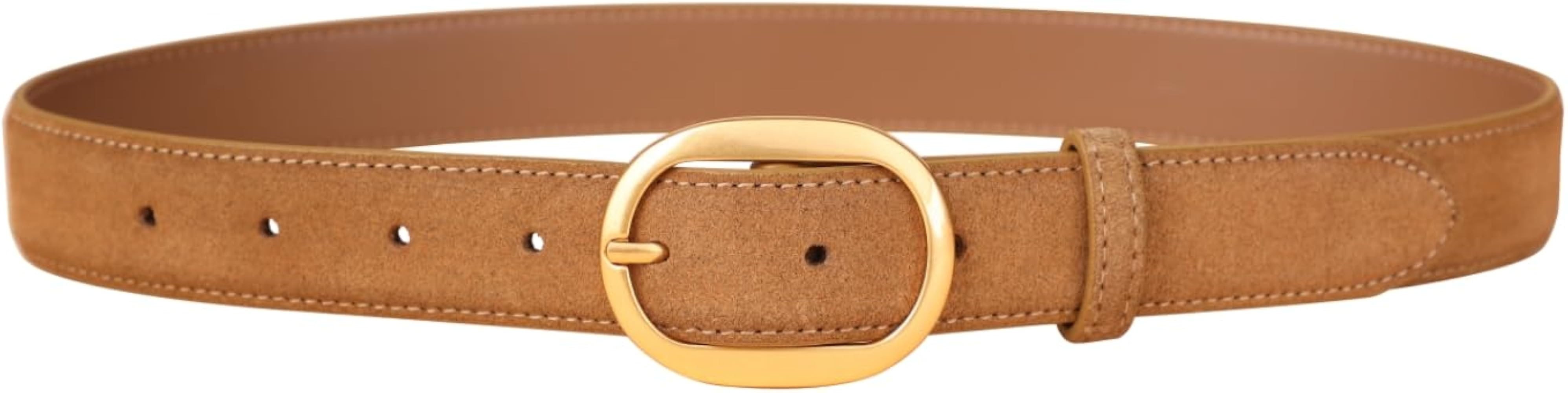 Womens Belts For Jeans Genuine Suede Skinny Leather Belt Casual Trendy Gold Buckle womens belts f... | Amazon (US)