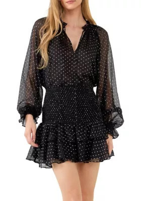 Free The Roses Women's Polka Dot Chiffon Blouse, Black, Small | Belk