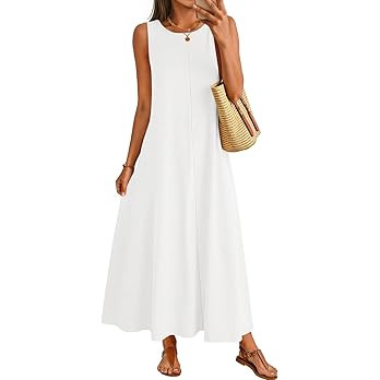 MEROKEETY Women's 2026 Summer Maxi Dress Sleeveless Crewneck Casual Loose Beach Vacation Basic Lo... | Amazon (US)