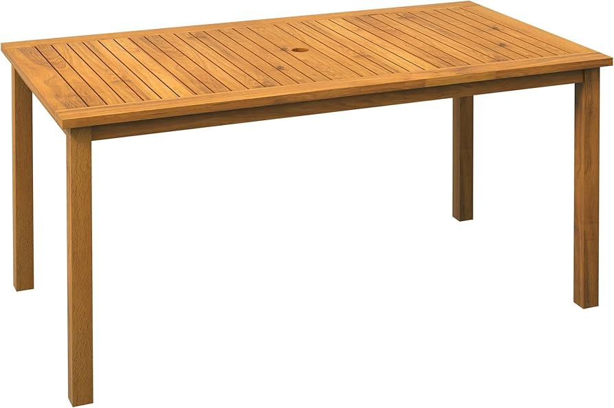 Outsunny Rectangle Patio Table for 6, Outdoor Dining Table with Umbrella Hole, Acacia Wood Table ... | Amazon (US)