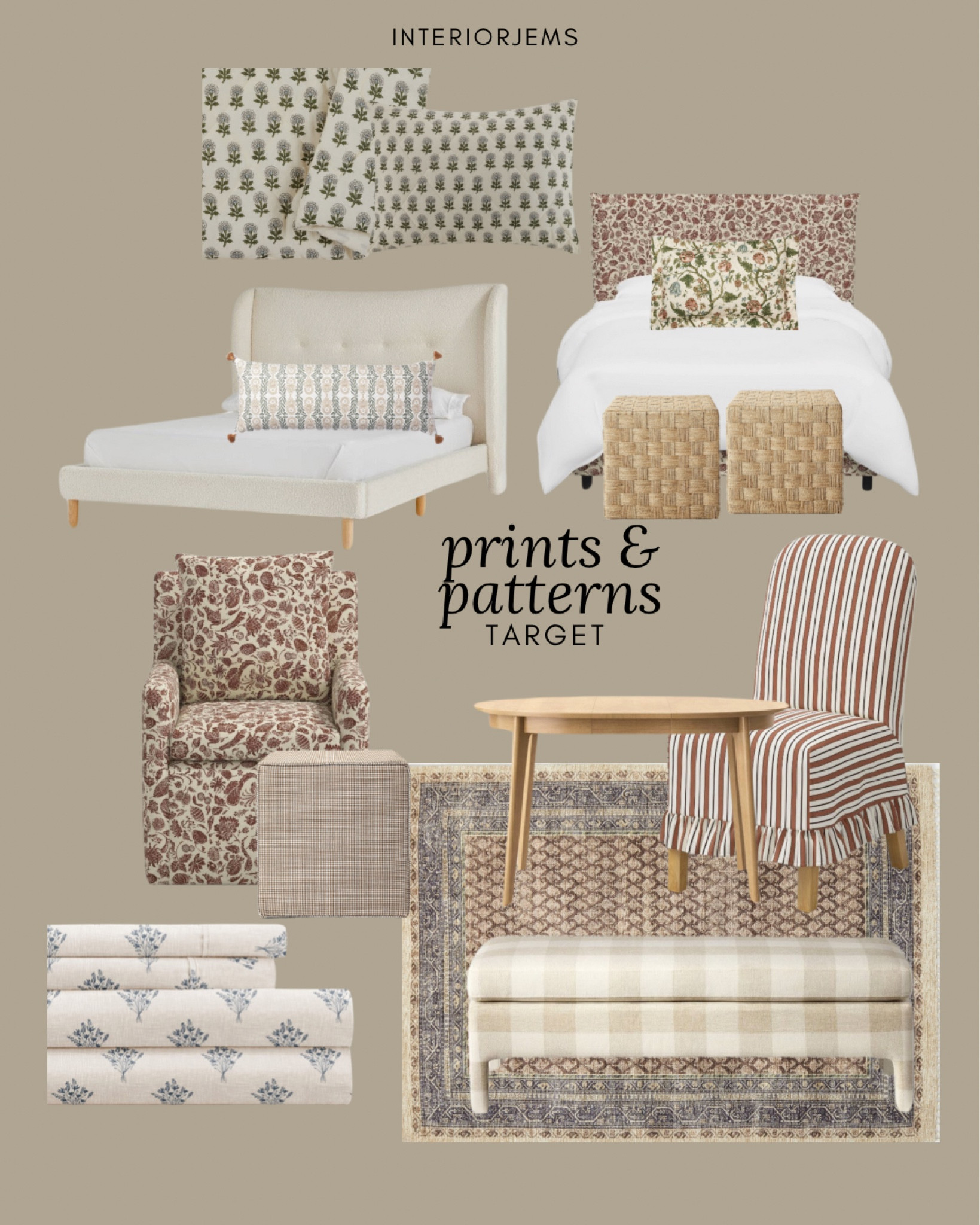 Target, fun prints and patterns get the look, bedroom, dining room, dining chair, upholster bed, upholstered, bench, gang and bench, cube ottoman, ottoman, a Studio, McGee, heart and hand

#LTKStyleTip #LTKHome #LTKSaleAlert