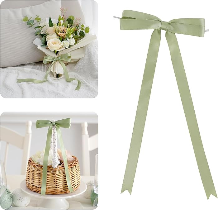 AIMUDI Sage Green Bows 5 × 10" Satin Bows for Gift Wrapping Twist Tie Bows Premade Ribbon Bows f... | Amazon (US)