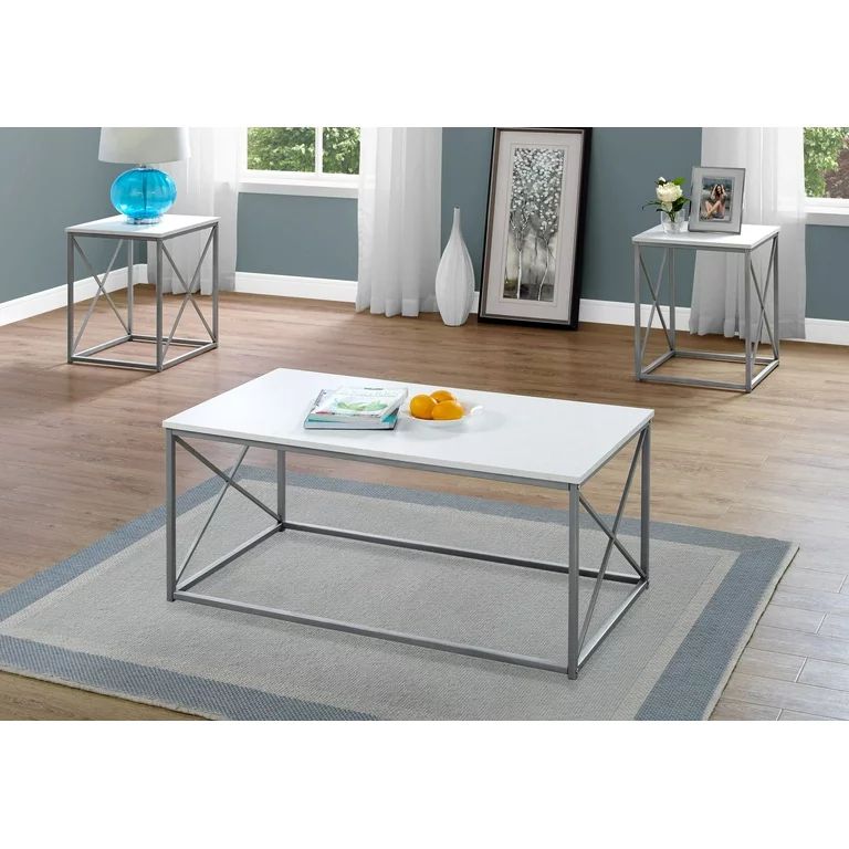 Table Set - 3 Pieces Set / White / Silver Metal | Walmart (US)