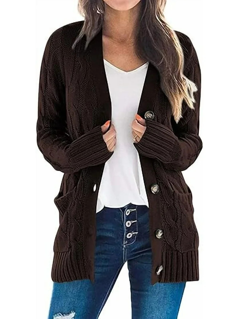 PRETTYGARDEN Women's Open Front Cardigan Sweaters Fall Fashion Button Down Cable Knit Chunky Wint... | Walmart (US)