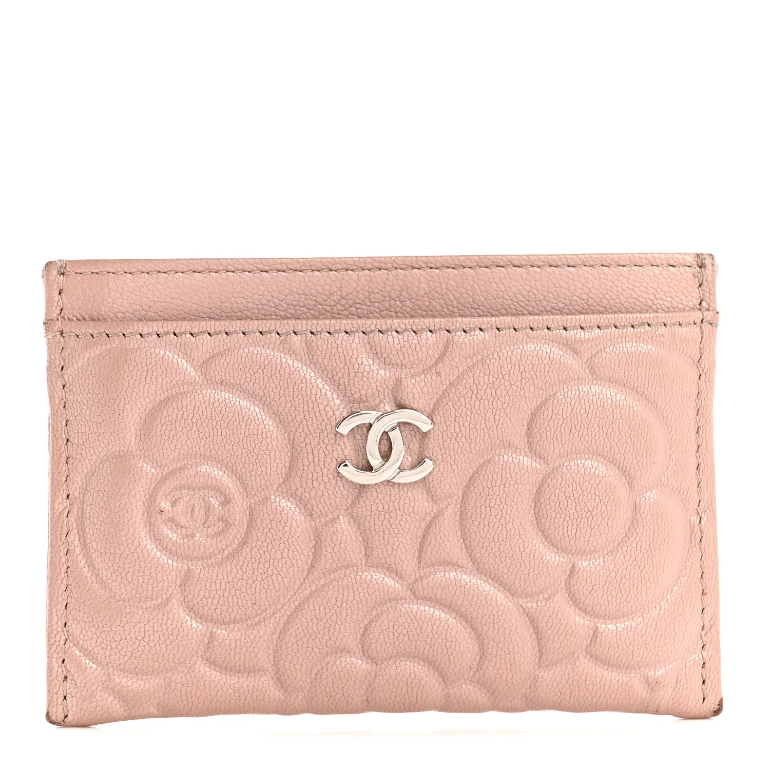 Goatskin Camellia Embossed Card Holder Light Pink | FASHIONPHILE (US)