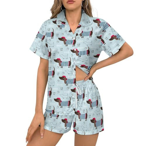 Ysidec Blue Dachshund Dog Paws Womens Pajama Sets 2 Piece Short Sleeve Sleepwear Button Down Loungewear 2XL | Amazon (US)