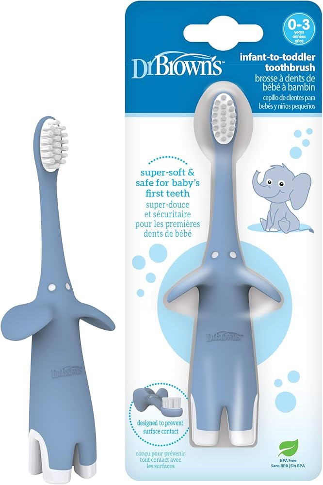 Dr. Brown's Infant-to-Toddler Training Toothbrush, Soft for Baby's First Teeth, Blue Elephant, 0-... | Amazon (US)