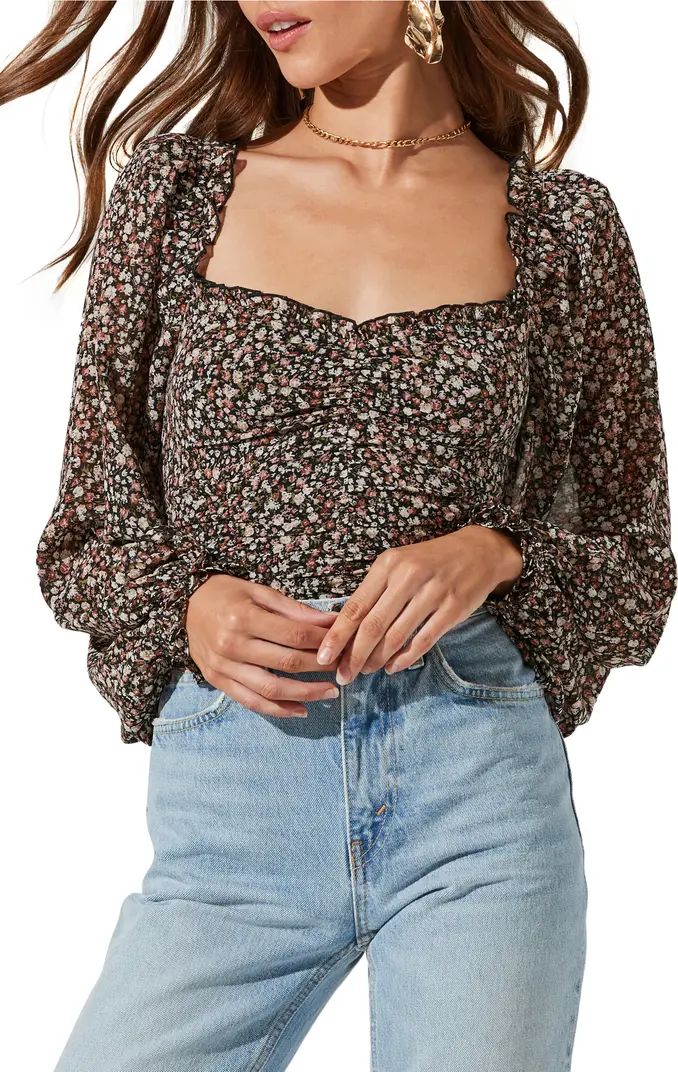 Floral Ruched Sweetheart Neck Top | Nordstrom