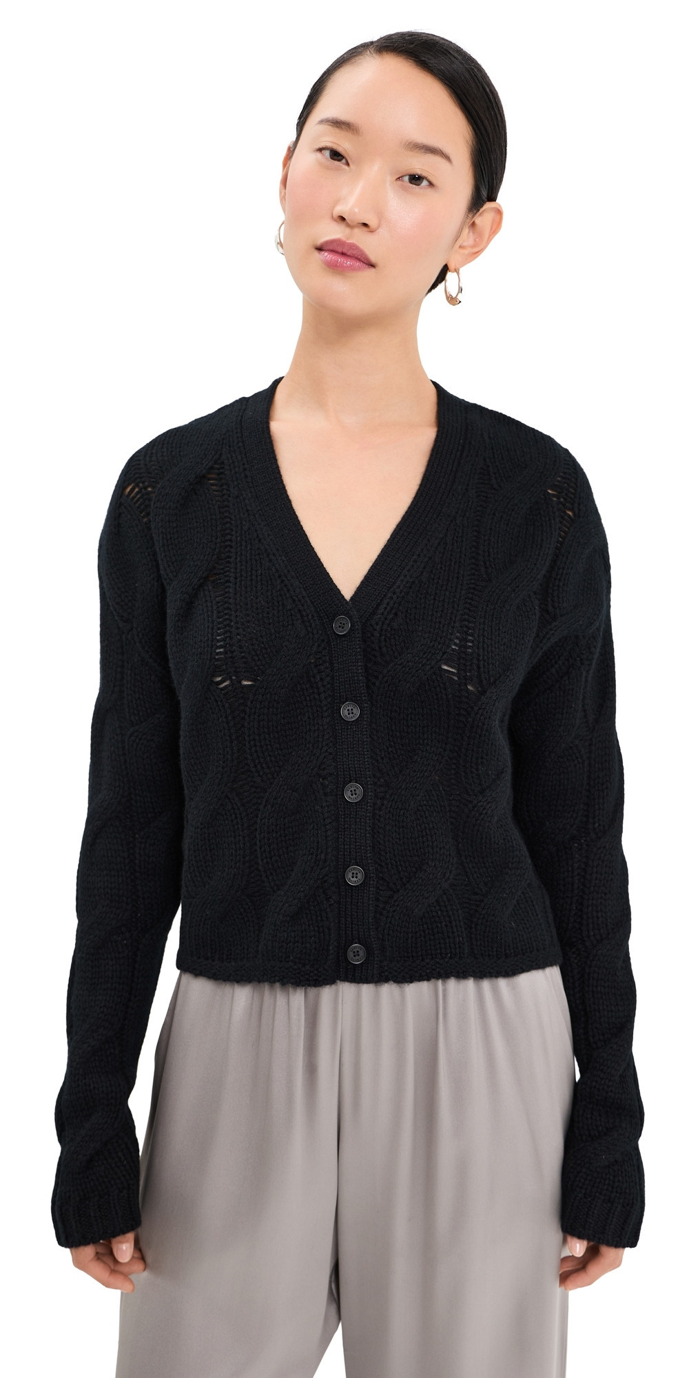 Sablyn Jolie Cropped Cashmere Cable Cardigan Black XS | Shopbop