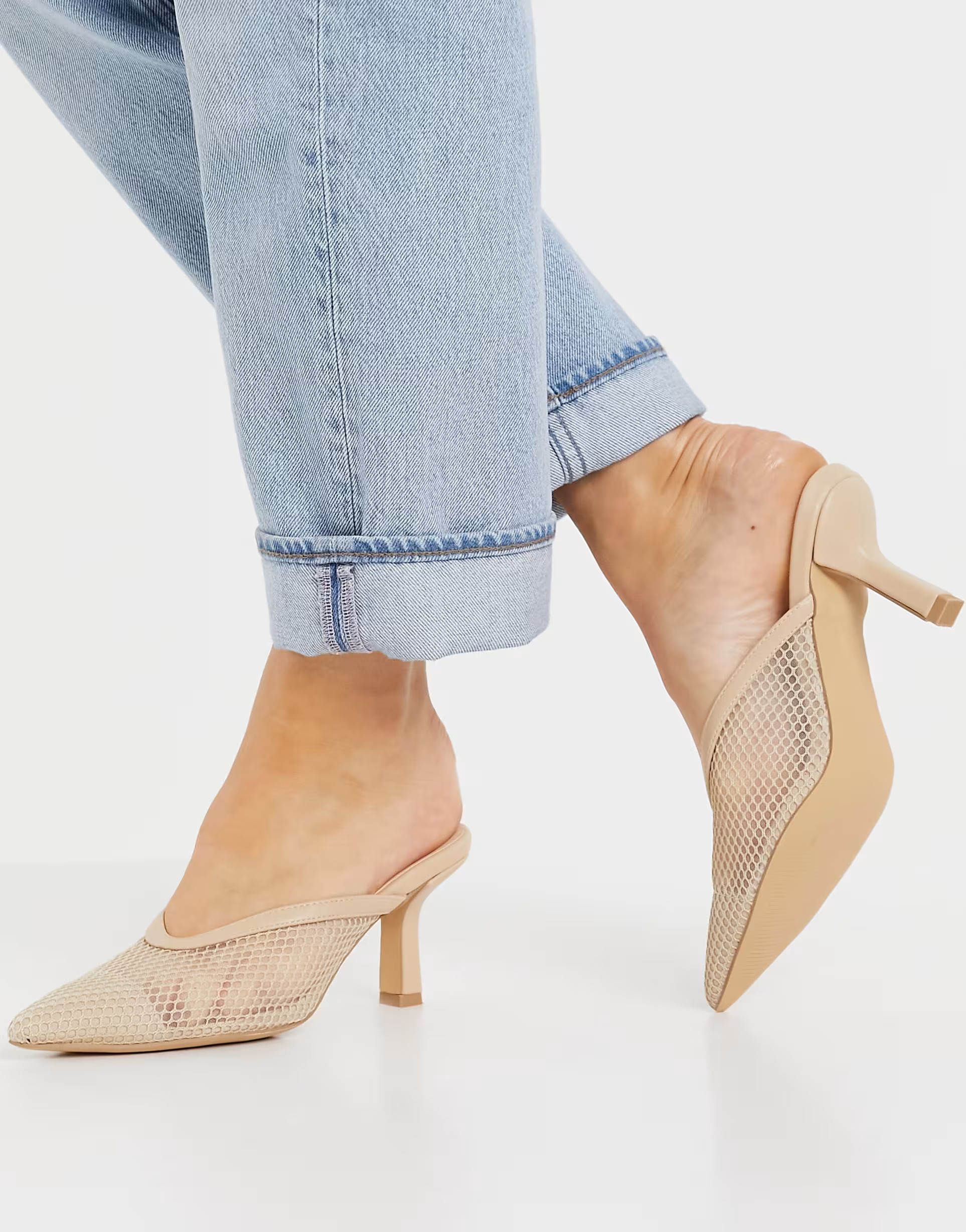 London Rebel netted pointed mules in beige | ASOS (Global)