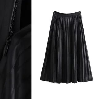 Faux Leather Pleated Midi Skirt | YesStyle Global
