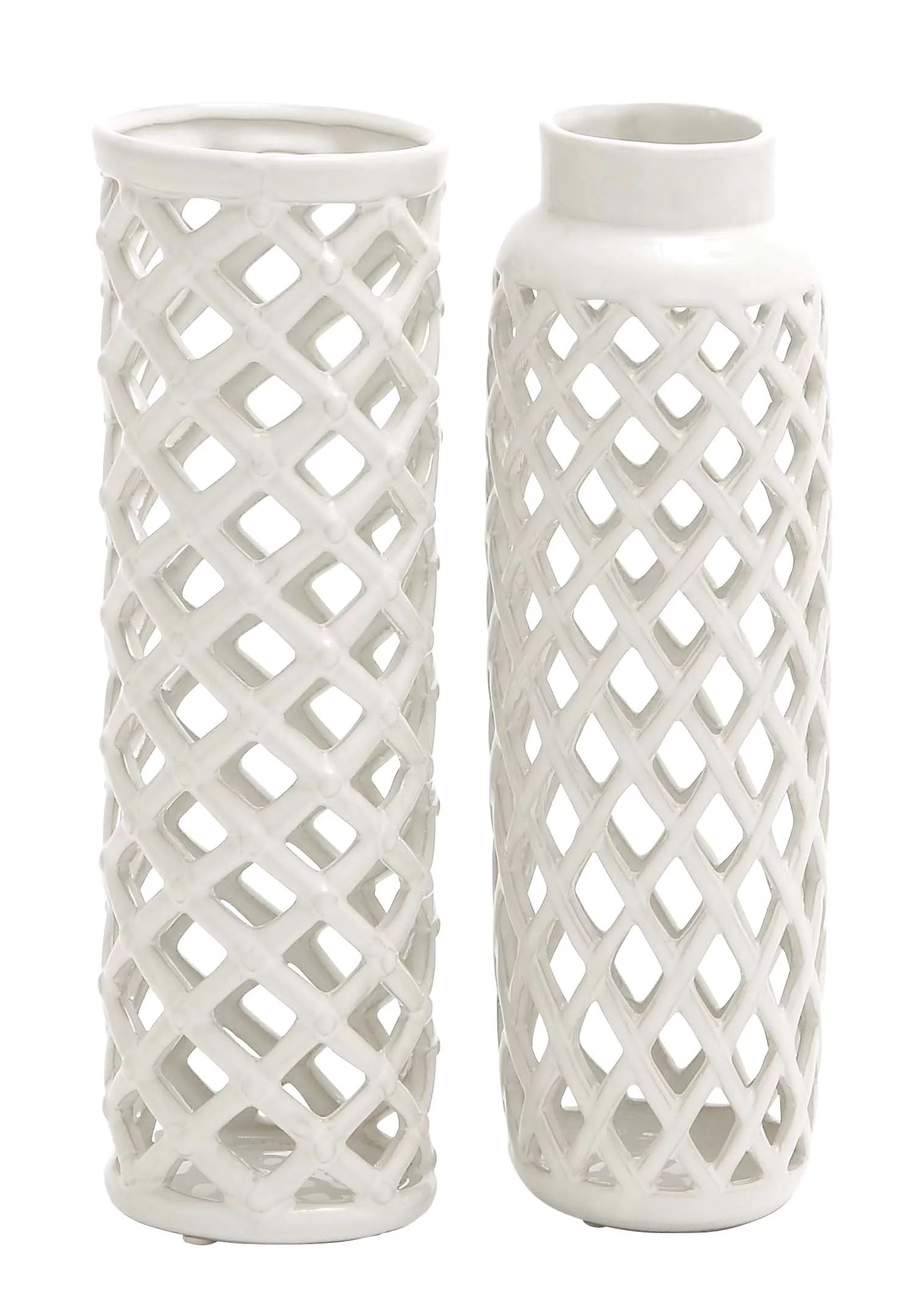 DecMode 4"W, 12"H Stoneware Modern Vase, White, 2 - Pieces - Walmart.com | Walmart (US)