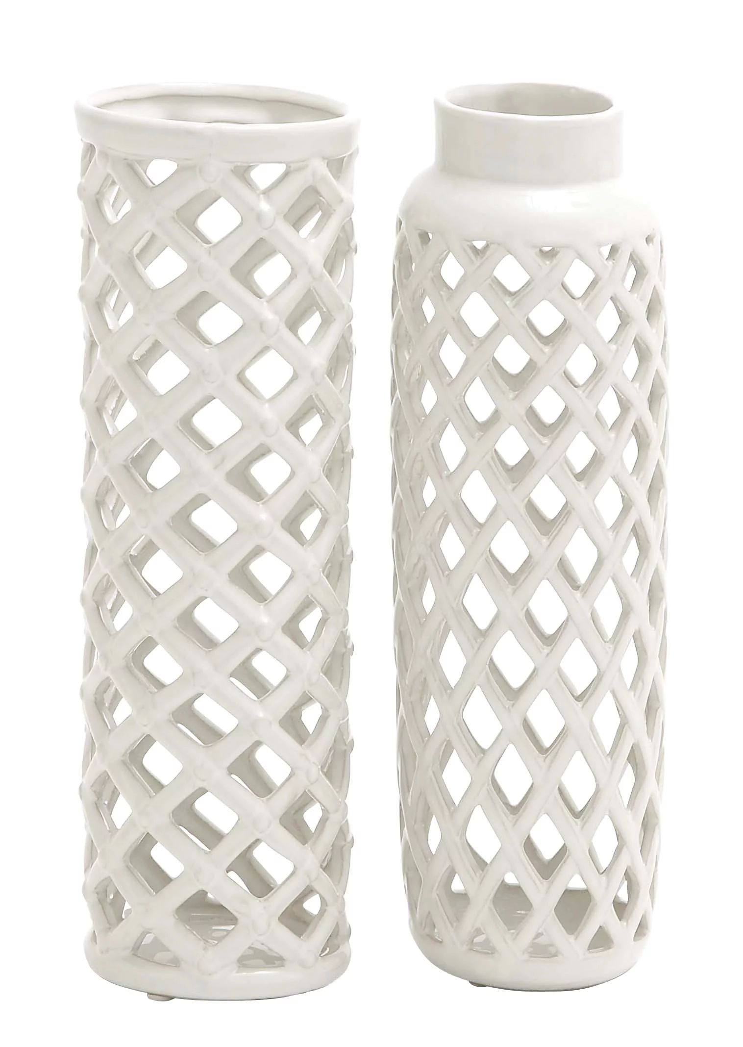 DecMode 4"W, 12"H Stoneware Modern Vase, White, 2 - Pieces - Walmart.com | Walmart (US)