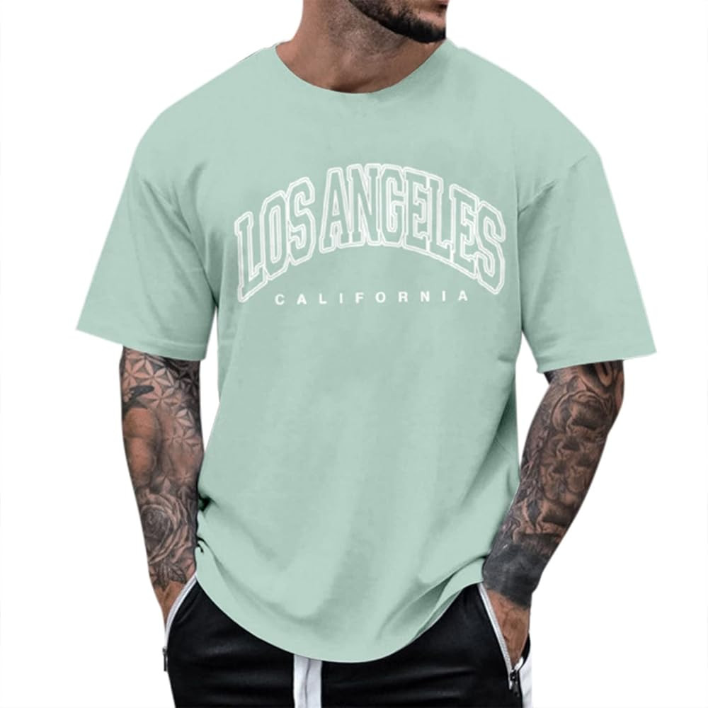 Men's Graphic Tees Novelty Los Angeles Letter Print Summer Short Sleeve Casual Crewneck Cotton T ... | Amazon (US)