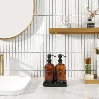 Amber Glass Soap Dispenser Set, Hand Soap And Lotion Set With Black Stainless Steel Pump, Perfect For Modern Bathroom Decor. (Amber) | Wayfair North America