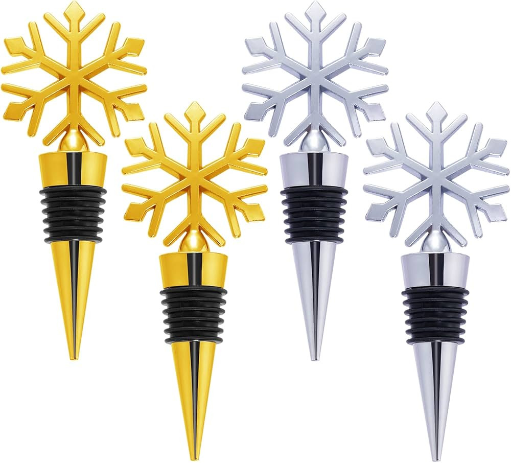 Sucrain 4 Pieces Snowflake Design Wine Bottle Stopper Alloy Keeping Wine Fresh Wine Stoppers for ... | Amazon (US)