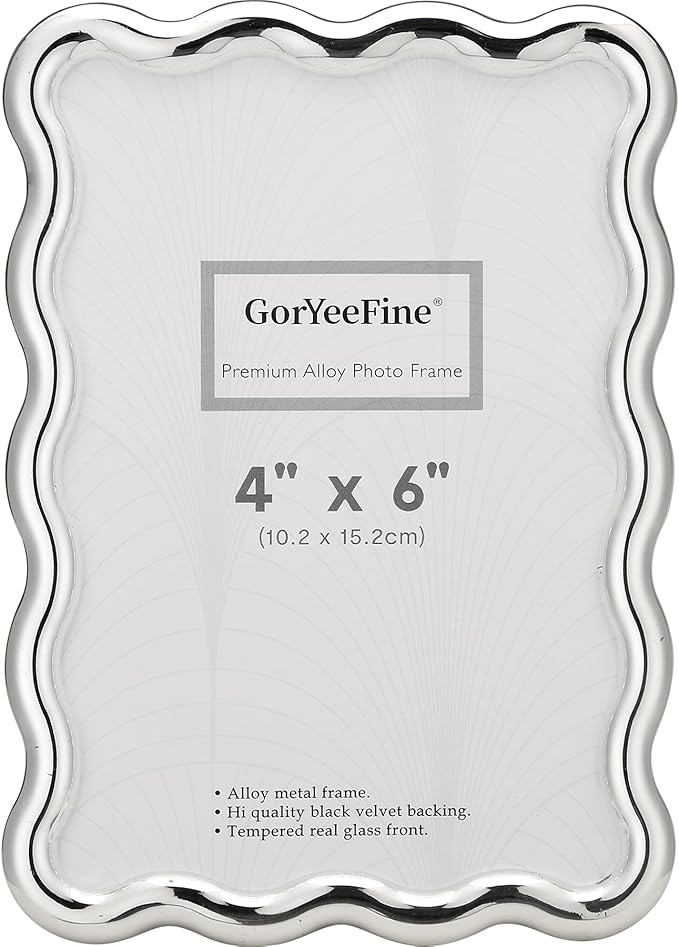 4x6'' Silver Heavy Duty Photo Frame,Wave Design High-End Zinc Alloy Picture Frames 6x4'',Fashiona... | Amazon (US)