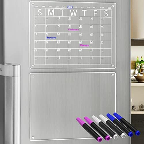 YeWink Magnetic Dry Erase Calendar Board for Fridge, 16”x12" Clear 2 Set Acrylic Calendar Plann... | Amazon (US)