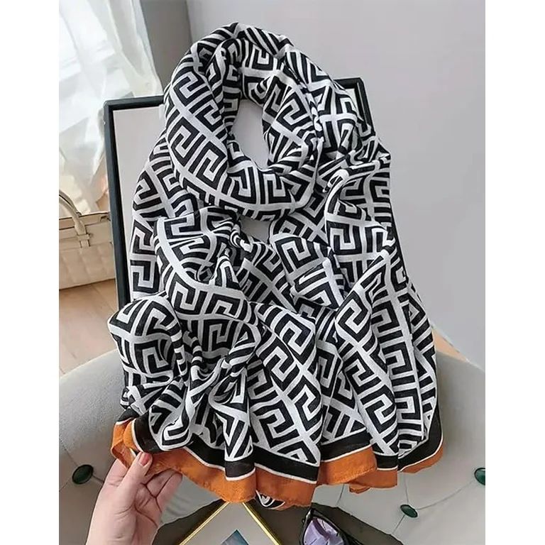 stylesilove Women Geometric Maze Print Scarf with Border Design Soft Shawl Scarves Neck Wraps for... | Walmart (US)