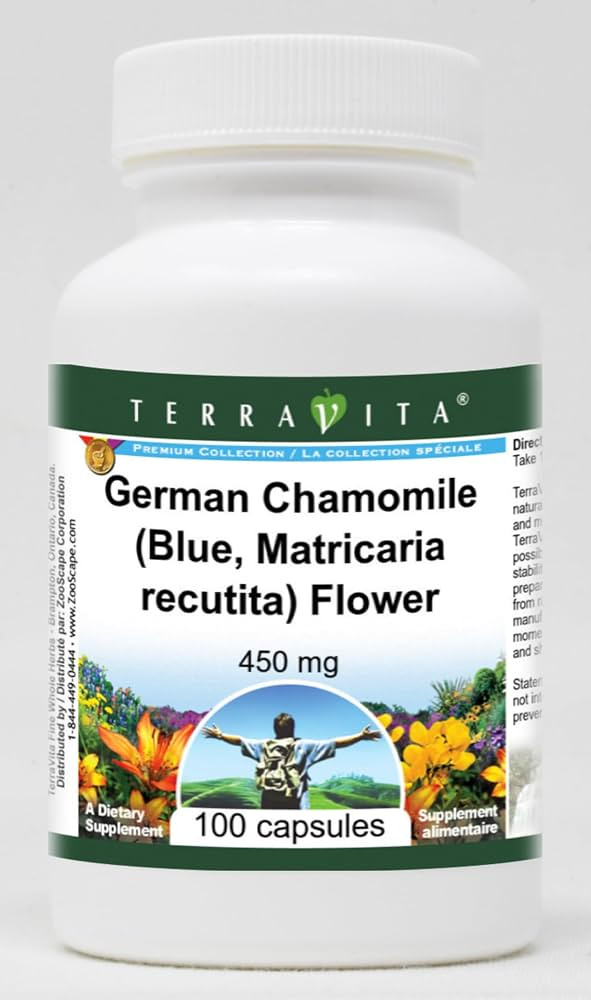 German Chamomile (Blue, Matricaria recutita) Flower - 450 mg (100 Capsules, ZIN: 516213) | Amazon (US)