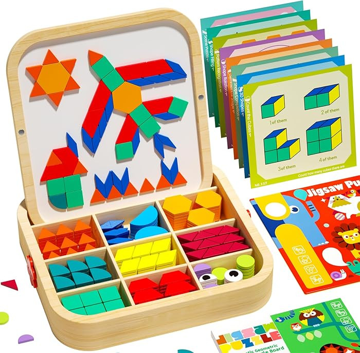 Wooden Magnetic Pattern Blocks Set, 288 PCS, Montessori Tangram Puzzle | Amazon (US)