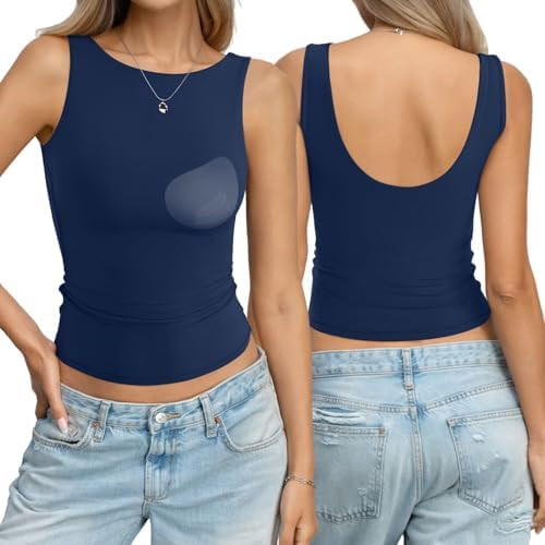 EasyGala Womens Padded Double Lined Tank Tops Boat Neck Built in Bra Going Out Top Low Back Sleev... | Amazon (US)