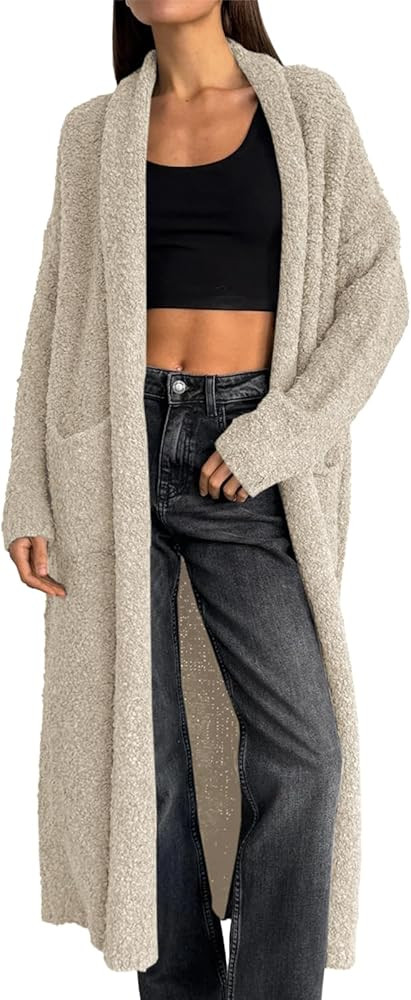Saodimallsu Womens Open Front Long Cardigan Sweaters Oversized Chunky Fuzzy Lapel Fall 2024 Trend... | Amazon (US)