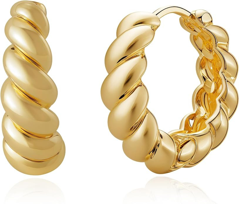 MEVECCO Gold Chunky Huggie Hoop Earring 18K Gold Plated Dainty Handmade Hypoallergenic Sleeper Ho... | Amazon (US)