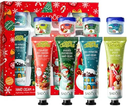 8Pcs Christmas Hand Cream Lip Balm Gift Set,Deep Moisturizing Lip Mask Hand Lotion Cream Travel S... | Amazon (US)
