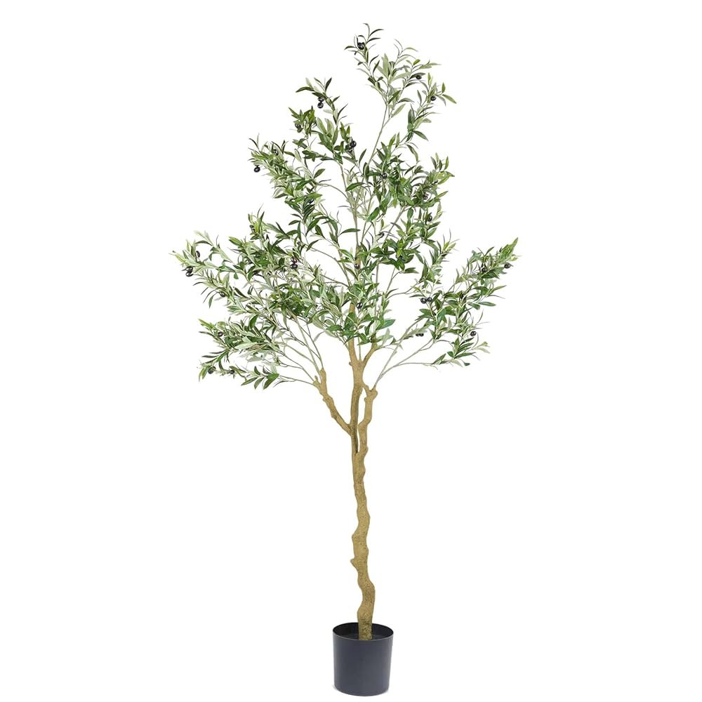 Tall Faux Olive Tree，7ft（84in） Realistic Potted Silk Artificial Indoor with Green Leaves an... | Amazon (US)