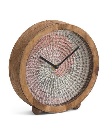 8in Table Clock With Rattan Back | TJ Maxx