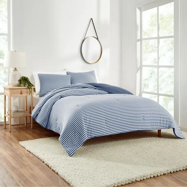 Gap Home T-Shirt Soft Jersey Reversible Organic Cotton Blend Comforter Set, King, Navy, 3-Pieces | Walmart (US)