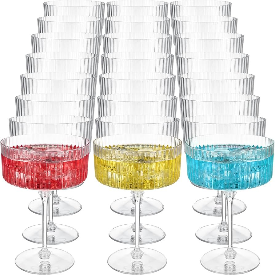 24 Pcs Ribbed Martini Glasses 10 oz Disposable Plastic Vintage Ribbed Coupe Glasses Unbreakable D... | Amazon (US)