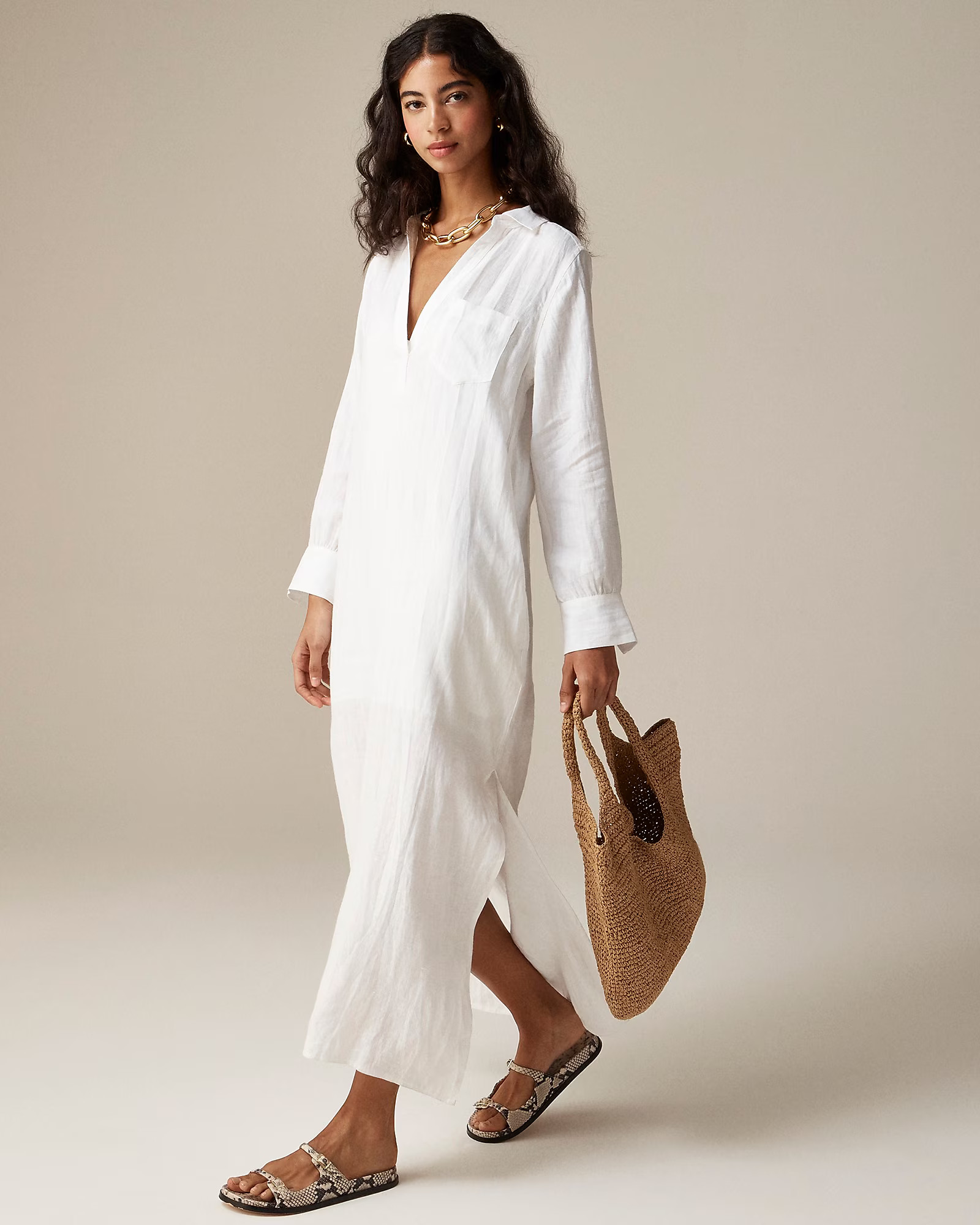 Bungalow maxi popover dress in linen | J. Crew US