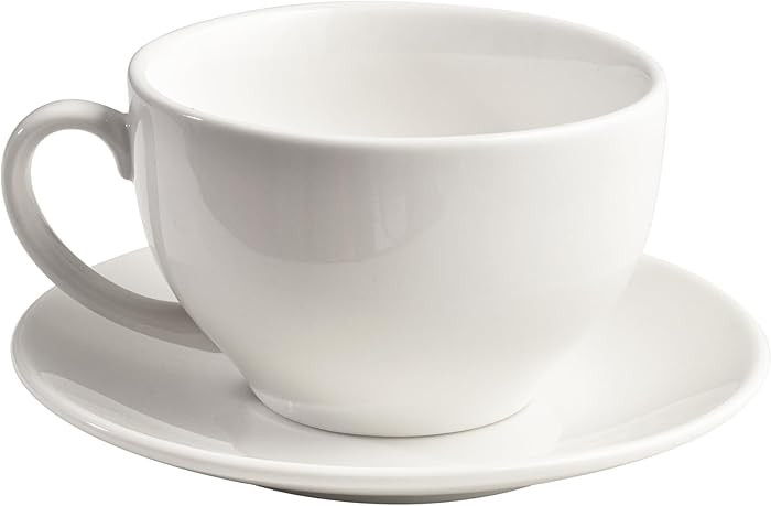 Porcelain Coffee Cup with Saucer 220ml/7.3oz for Cappuccino, Latte, and Tea, Elegant White | Amazon (US)