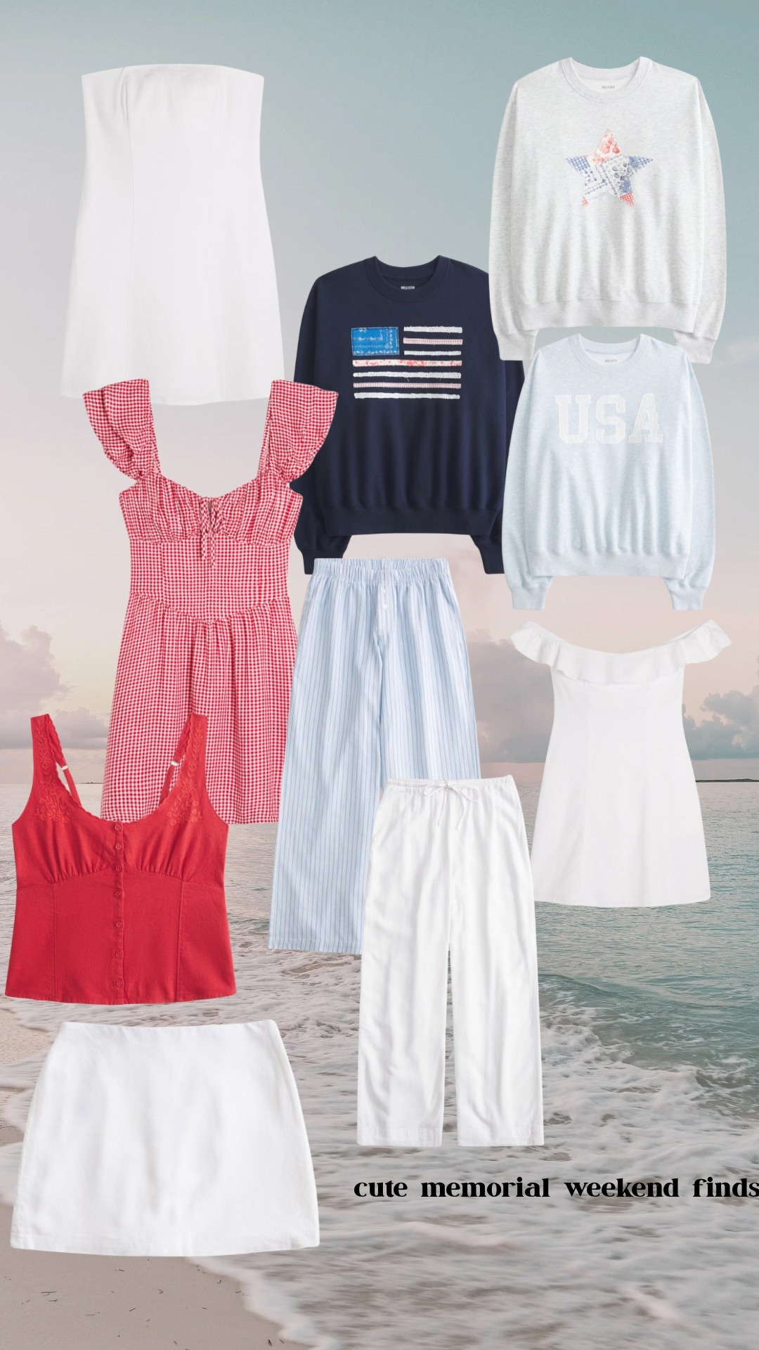Affordable memorial weekend or 4th of July outfit inspo. 

Patriotic outfit, red top, white dress, bridal outfit, linen pants, hollister finds, Abercrombie style, linen skirt, gingham dress, red gingham, American flag sweater

#LTKTravel #LTKStyleTip #LTKSeasonal