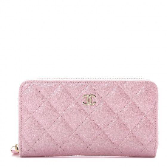 CHANEL Iridescent Caviar Quilted Medium Zip Around Wallet Pink | Fashionphile