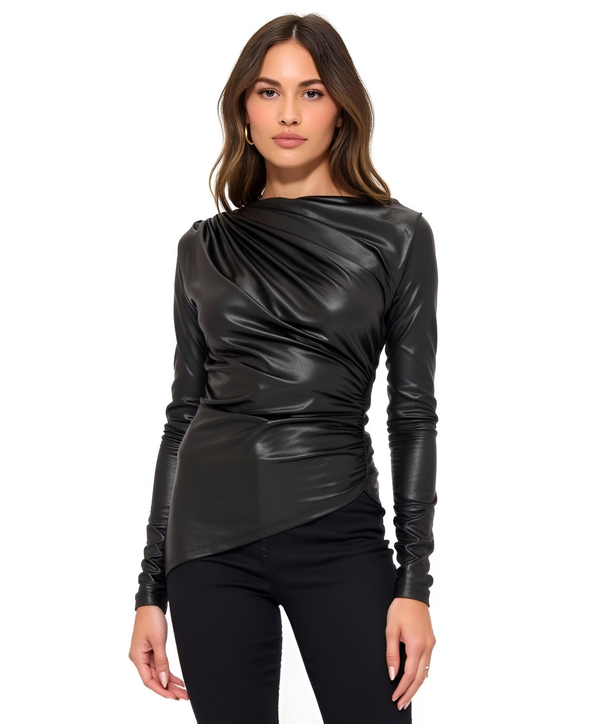 Modenaire Women's Asymmetrical Faux Leather Long Sleeve Top - Black | Macy's