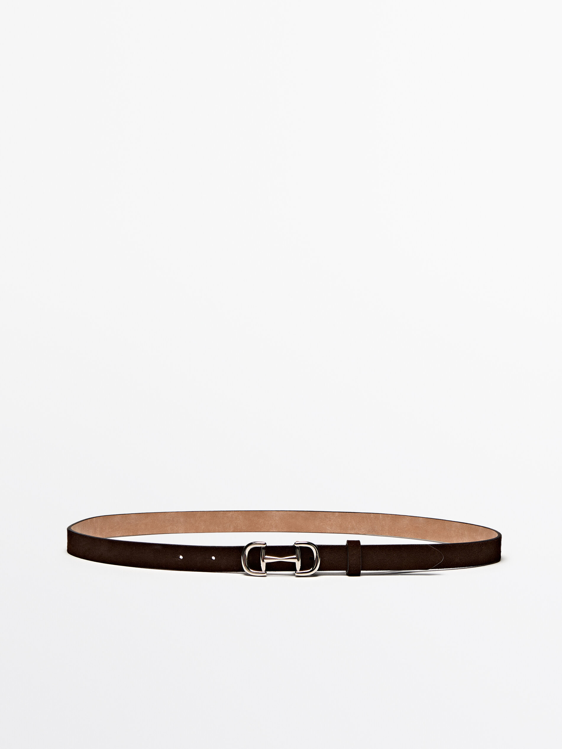 Leather and split leather belt with double buckle | Massimo Dutti US
