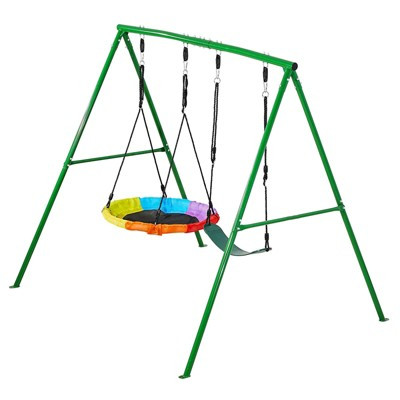VEVOR Swing Set for Backyard, 32 in Saucer Swing Seat and Belt Seat, with Heavy Duty A-Frame Metal Stand, 440 lbs Load Capacity,Green | Target