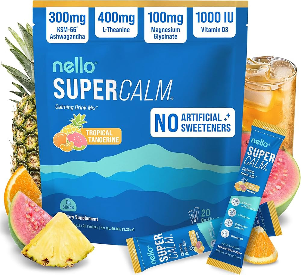 Nello Supercalm Powdered Drink Mix, Cortisol Reducer* and Sleep Aid Supplement, L Theanine, Ksm-6... | Amazon (US)