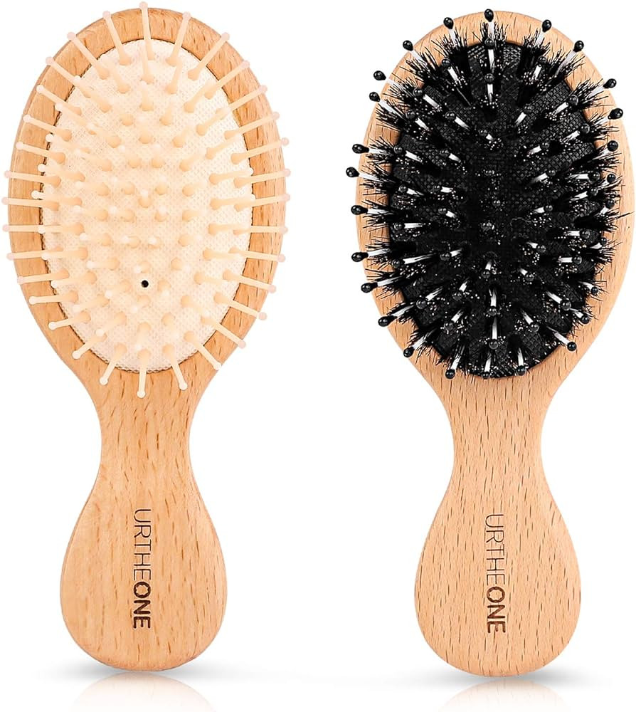 2Pcs Hair Brush Mini Boar Bristle Hairbrush and Detangling Brush for Thick Curly Thin Long Short ... | Amazon (US)