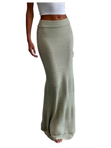Women's Maxi Skirt Elastic Low Rise Knitted Bodycon Summer Vacation Long Skirts | Amazon (US)