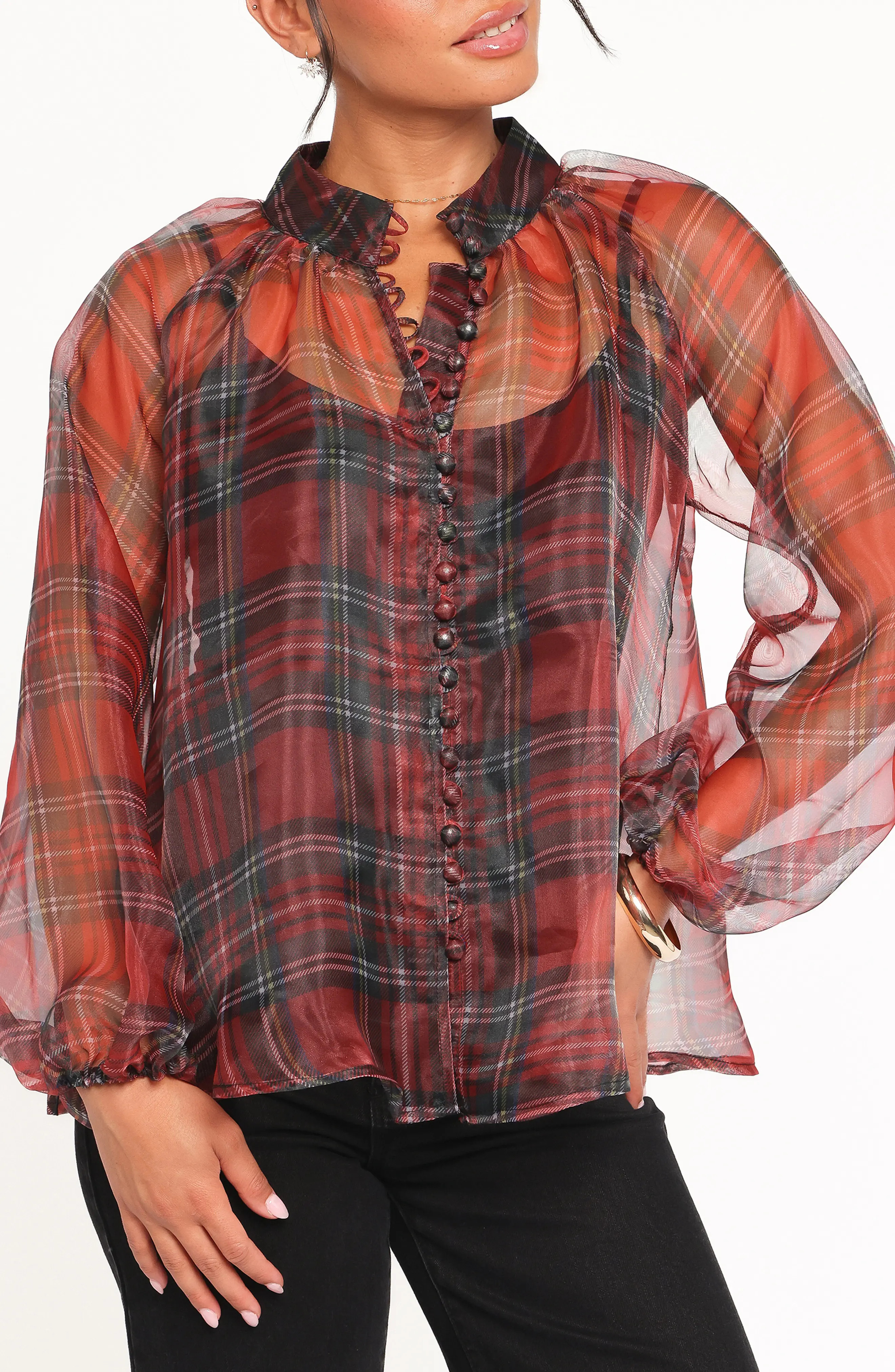 Petal & Pup Marni Plaid Organza Button-Up Shirt (Women) | Nordstrom | Nordstrom