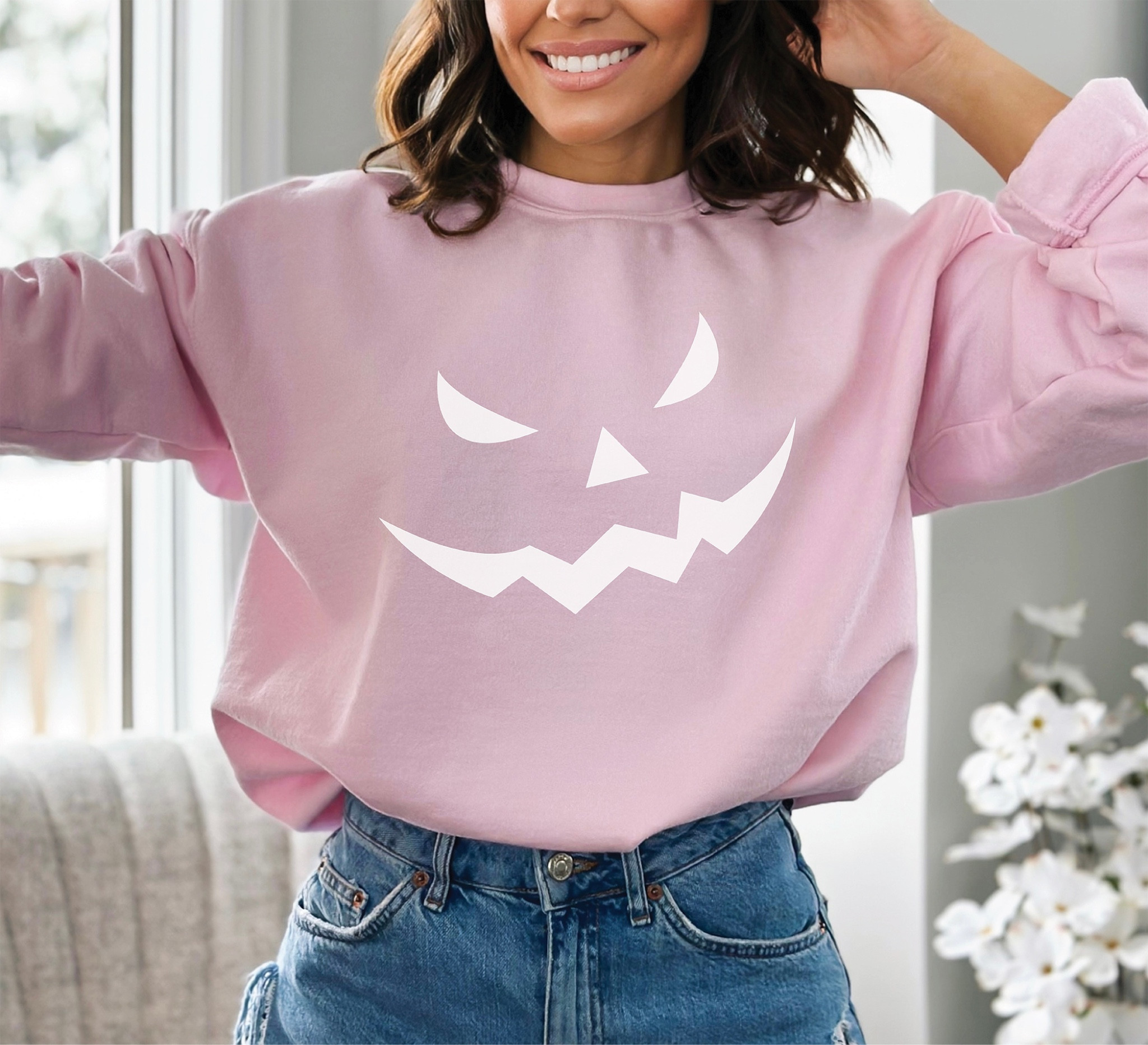 pink and white halloween crewneck … curated on LTK