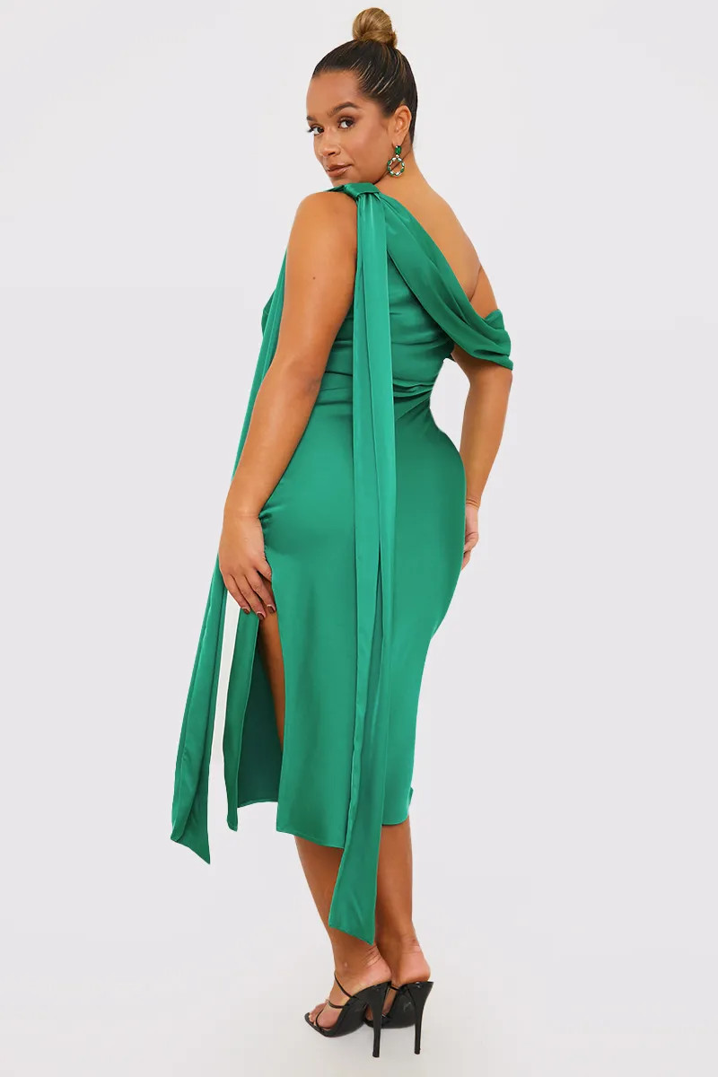 Satin Asymmetric Neckline Midi Dress | In The Style (UK)