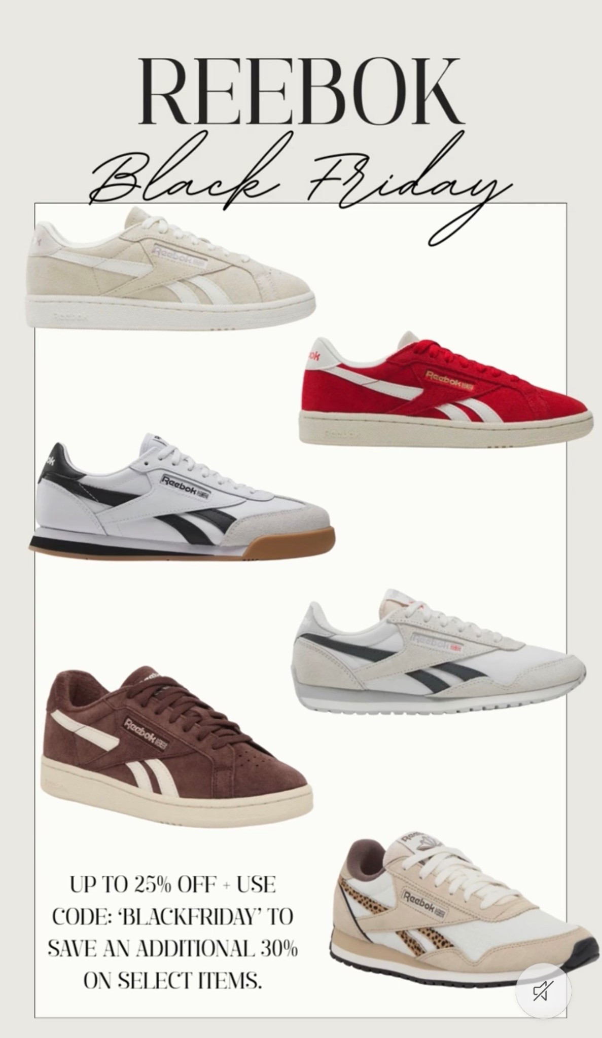 🤍 Reebok is have a HUGE sale for Black Friday‼️

UP TO 25% OFF + USE CODE: 'BLACKFRIDAY’ TO SAVE AN ADDITIONAL 30% ON SELECT ITEMS.

#LTKCyberWeek #LTKSaleAlert #LTKFindsUnder100