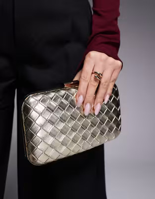 ASOS DESIGN box clutch purse with crossbody strap in gold | ASOS (Global)