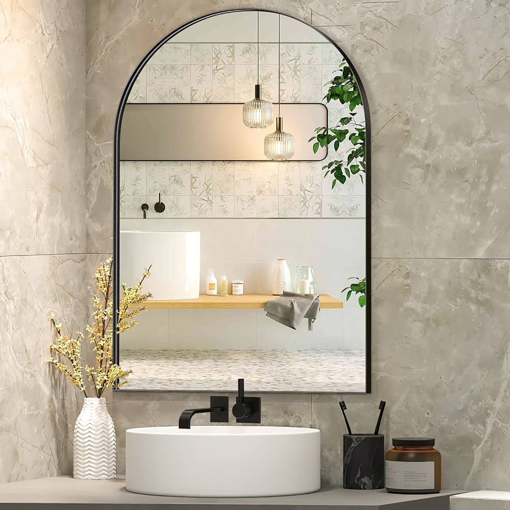 Brightify Arched Mirror, Arched Wall Mirror, 24 x 36 Inch Black Arch Mirror, Metal Frame Black Ba... | Amazon (US)