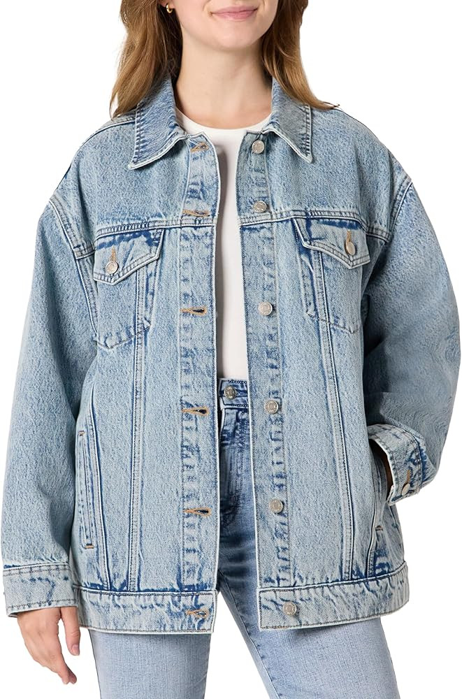 Amazon Essentials womens Rigid Denim Oversized-Fit Trucker Jacket | Amazon (US)